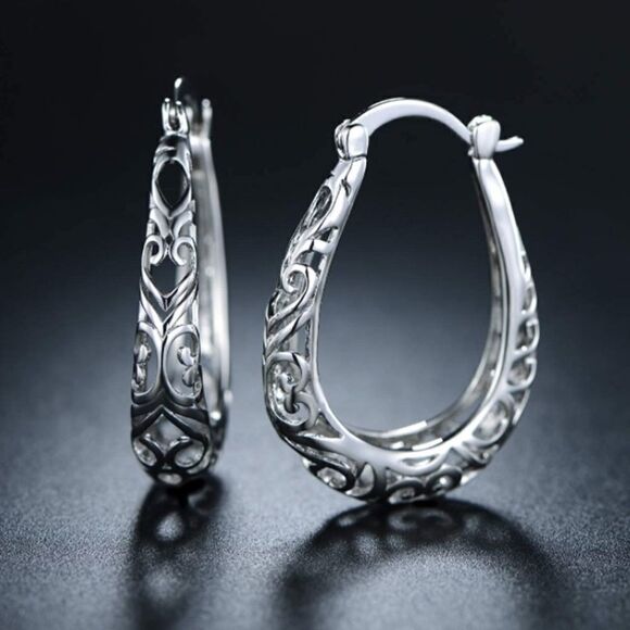 NEW Silver Filigree Hoop Earrings - Picture 1 of 8